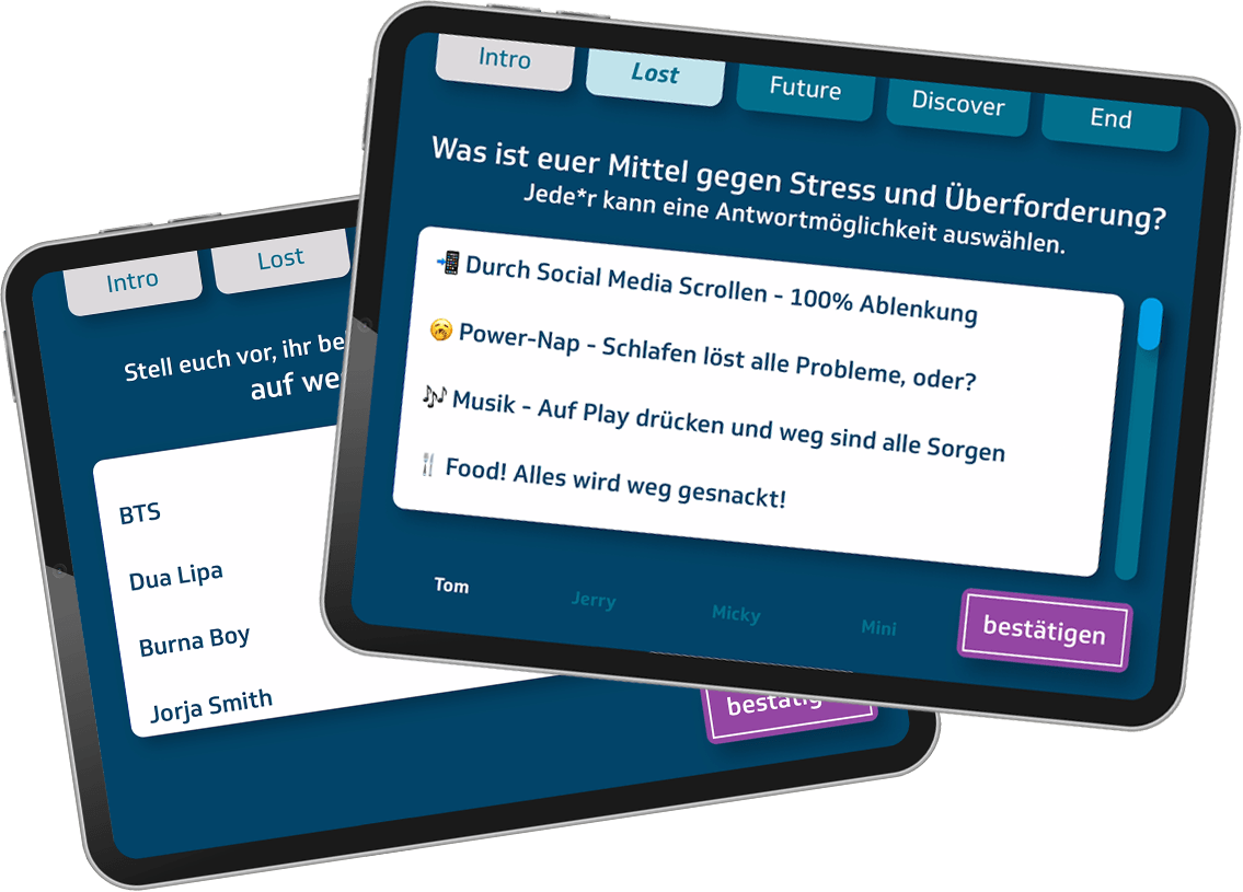 interaktive Tablet-Anwendung f&uuml;r das Festival mit Quiz-Funktionen f&uuml;r Gruppen