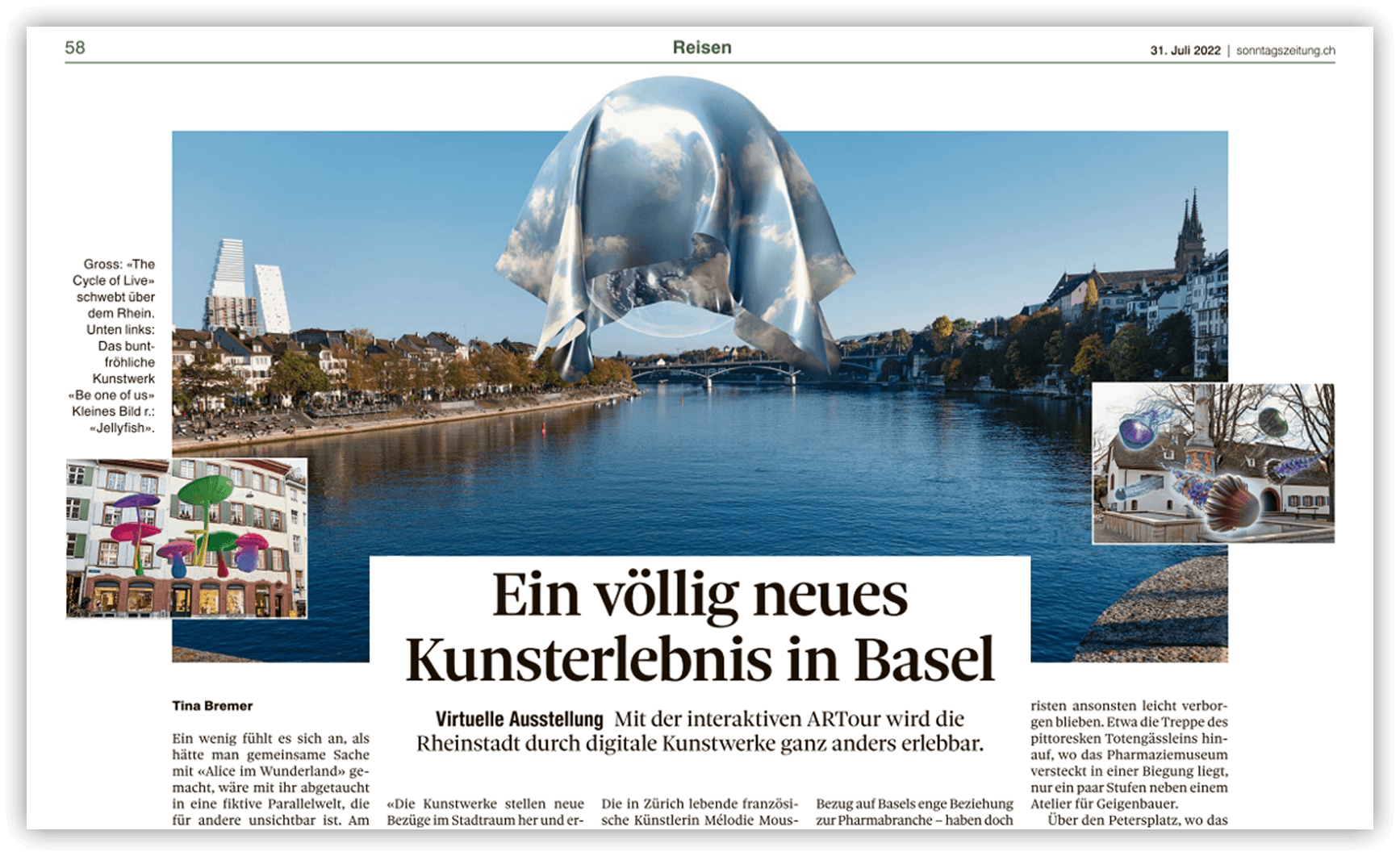 Die Sonntagszeitung berichtet ausführlich über das völlig neue digitale Kunsterlebnis in Basel