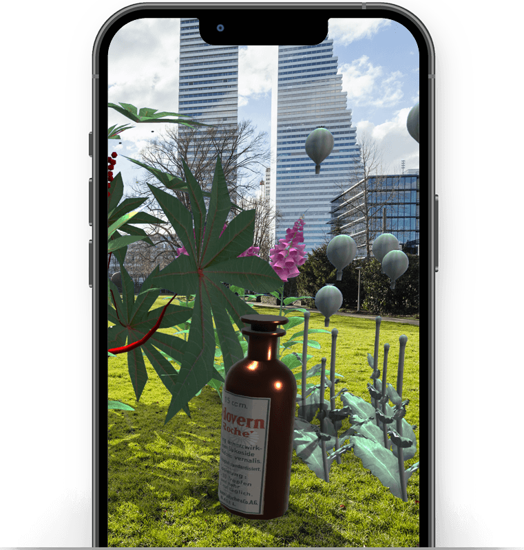 interaktive 3D Kunstwerke in AR vor den Roche-Türmen
