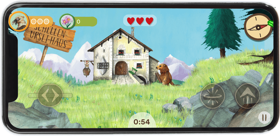 Im Mobile Game echte Orte besuchen wie hier das berühmte Schellenursli-Haus im Engadin